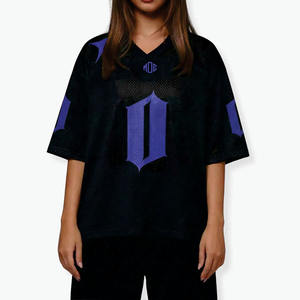 Camiseta de fútbol americano de malla negra y morada a la moda al por mayor, estilo urbano oversize, con logo personalizado, poliéster transpirable, suministro OEM, EE. UU. - Product Image 2