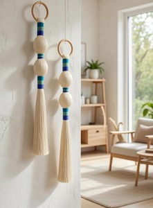 Juego de 2 Tapices de Macramé Blancos para Colgar en la Pared, Ideales para Decorar Esquinas de Sala de Estar, Complementan Espacios Pequeños en la Pared, de la India - Product Image 6