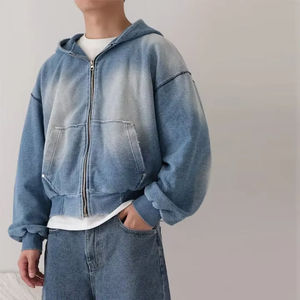 Nouveau design, sweat à capuche épais 100 % coton, effet vintage délavé, personnalisé, effet usé soleil, zippé, pour homme - Product Image 1