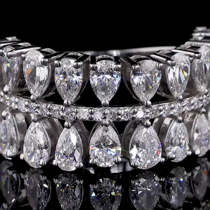 แหวนเพชรทรงลูกแพร์สองแถว เพชรเลี้ยงในห้องปฏิบัติการ ทองคำแท้ 14K แหวนคลาสสิกสำหรับผู้หญิง ของขวัญวันครบรอบสุดพิเศษ - Product Image 3