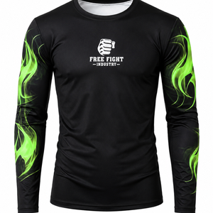 Men's Full Sleeve Rash Guard Black With Green <b>Flame</b> Print Quick Dry Polyester Sport <b>Shirt</b> - Product Image 5