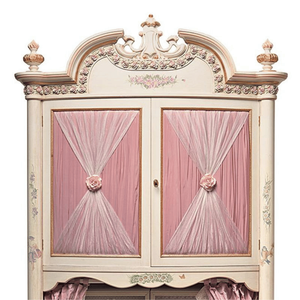 Armario de Estilo Francés para Niñas, Madera de Caoba Sólida, Tallado a Mano, Lujoso, con Diseño de Cortina, Muebles para Dormitorio de Niñas - Product Image 4