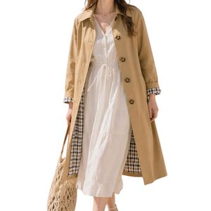 Gabardina de algodón caqui personalizada con solapa tipo tormenta, doble botonadura, cortavientos y transpirable para mujer - Product Image 3