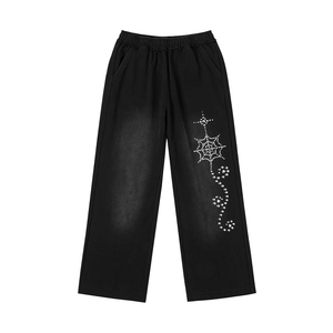 Pantalon de survêtement unisexe OEM personnalisé, délavé à l'acide, avec strass, coupe large, taille élastique, coupe ample, évasé, style streetwear, décontracté pour homme - Product Image 4