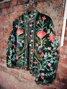 Black Embroidered Ethnic <b>Jacket</b> With Colorful Floral Motifs Full Sleeves And Front Open Design For <b>Women</b> Festive Wear - Product Image 1