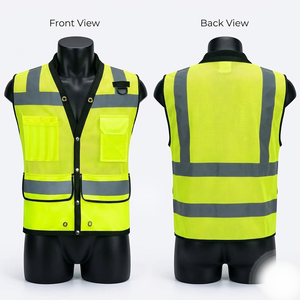 เสื้อกั๊กนิรภัยตาข่ายโพลีเอสเตอร์ 180 GSM สีเหลืองนีออน แผงสะท้อนแสง พิมพ์โลโก้ตามสั่ง - Product Image 1