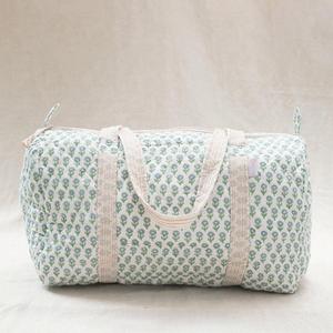 Handmade Cotton Quilted Duffle Bag Lightweight Spacious Interior Durable Construction Elegant Block Print Perfect For Travel - Product Image 1