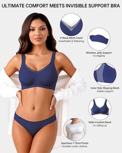 Women Seamless V-Neck Sports Bra With <b>Mesh</b> Detail Spaghetti Strap Medium Support Yoga <b>Top</b> Solid Navy Blue - Product Image 3