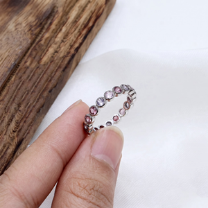 Wholesale 925 Solid <b>Sterling</b> <b>Silver</b> Natural Round Multi Sapphire Bezel <b>Set</b> Full Eternity Band <b>Ring</b> Memoria Jewels - Product Image 3
