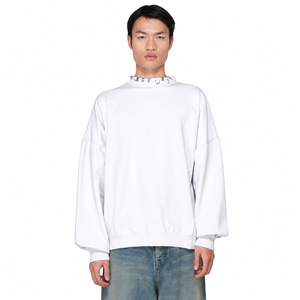 <b>Men's</b> <b>White</b> Oversized Pullover Hooded <b>Sweatshirt</b> Lantern Sleeve Knitted 100% Cotton Solid Color Winter Wear Breathable - Product Image 1