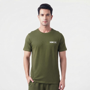 T-shirt en coton pour homme, col rond, couleur vert olive tendance, de qualité supérieure, manches courtes, vêtements d'été - Product Image 3