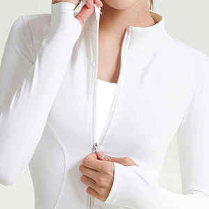 Haut de sport ajusté à manches longues pour femme en spandex, avec fermeture éclair, sans couture, couleur unie - Product Image 6