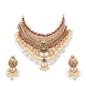 Juego de Collar de Novia de Diseño Exclusivo Jewelemarket 10575436PGR con Piedras Polki Kundan, Circonitas y Perlas de Imitación para Uso Diario, Joyería Fina - Product Image 2