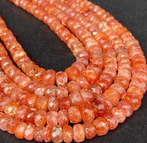 Perles Rondelles de Pierre de Soleil Naturelle de Qualité Exceptionnelle 4mm-10mm, Pierres Précieuses Facettées Rouge Orange Certifiées IGI, Vente en Gros de Bijoux en Vrac - Product Image 1
