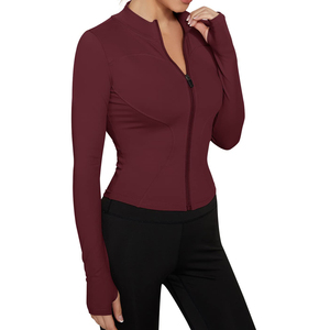 OEM service Custom Manufacturers Stretchy Sculpting Slim Fit Crop Zip <b>Yoga</b> <b>Jacket</b> With Thumb Holes for Women Cheap Price - Product Image 3