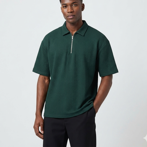 <b>Men's</b> <b>Green</b> Short Sleeve Knitted <b>Polo</b> <b>Shirt</b> With Zipper Casual Solid Color Regular Fit Cotton oxford Breathable woven <b>polo</b> <b>shirt</b> - Product Image 1