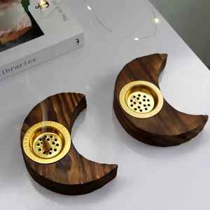 Handmade Wooden Incense Burner Sandalwood Moon Shape Aromatic Holder Natural Home <b>Decor</b> All Season Use Handmade Natural Holder - Product Image 4