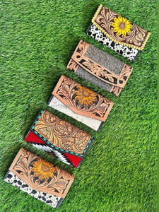 Venta caliente de la vendimia de piel de cuero de embrague tallado carteras de cuero bolsos de mano de cuero para las mujeres - Product Image 2