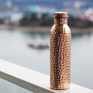 Hammered Copper Water Bottle Leak Proof Direct Drinking Copper <b>Drinkware</b> with Lid for Office Travel Camp - Product Image 3