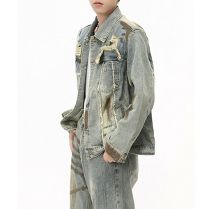 Ensemble de costume en denim brut personnalisé pour homme, veste bleue robuste et jean baggy, tenue décontractée d'hiver - Product Image 2