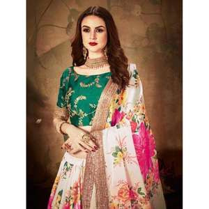 Off-<b>White</b> Floral Digital Printed Organza Bridal <b>Lehenga</b> Choli for Flower Girls' Dresses - Product Image 5