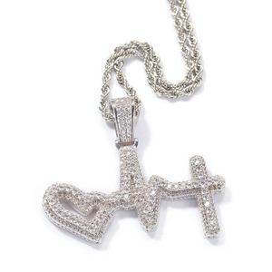 Colgante de Moissanita con Cruz de Corazón, Plata 925 con Baño de Rodio, Estilo Hiphop, Joyería Unisex - Product Image 1