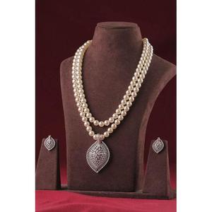 Statement Pearl Layered <b>Necklace</b> and Earring <b>Set</b> <b>Silver</b> Plated Brass Handmade Women's Wedding Jewelry Party Fashion - Product Image 5