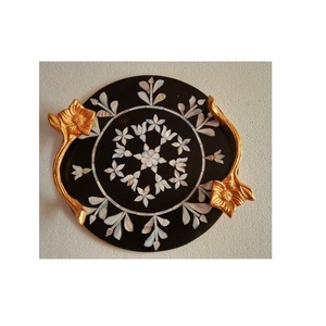 Plateau de rangement en nacre de qualité supérieure, avec incrustations de fleurs et de feuilles en os, plateau de service en nacre - Product Image 3