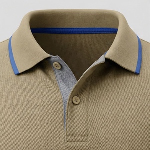 Men's Solid Color Knitted Polo <b>Shirt</b> Short Sleeve Casual Button Design Regular Length Blue Trim <b>Collar</b> and Cuffs - Product Image 4