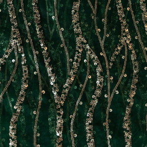 Tissu brodé vert avec paillettes métalliques pour vêtements de cérémonie pour femmes - Product Image 4