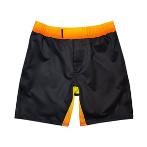 Shorts MMA pour homme, noir et orange, à blocs de couleur, séchage rapide, en Spandex et Nylon, coupe classique, pour arts martiaux adultes - Product Image 1