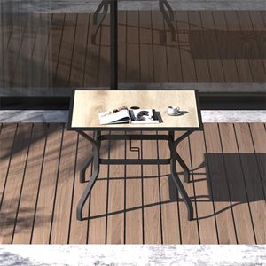 Tavolo da Pranzo da Esterno con Foro per Ombrellone, in Metallo con Piano Effetto Legno, per Portico, Giardino, Cortile, Balcone - 1 Pezzo - Product Image 5