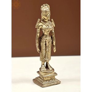 Fait à la main de 4 pouces petite sculpture de femme indienne traditionnelle en laiton sculpture indienne debout - Product Image 2