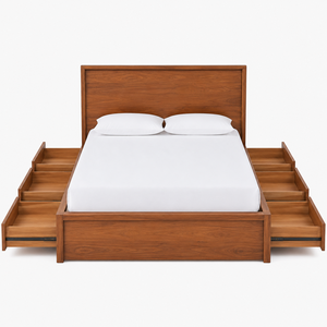 เตียงเก็บของไม้สักสไตล์มิดเซ็นจูรี่ ชุดห้องนอนไม้สุดหรูพร้อมลิ้นชัก - Product Image 1