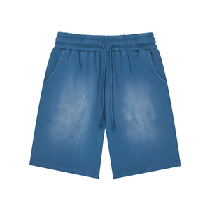 Shorts courts en coton 100% pour homme, style streetwear personnalisé, avec ourlet brut, impression 3D en relief, effet délavé soleil et délavé à l'acide, conception OEM - Product Image 1