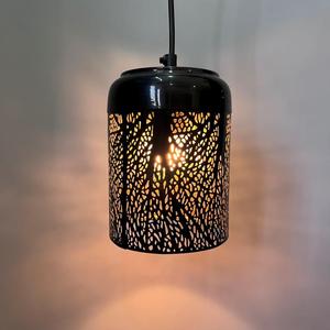 Luminaire suspendu décoratif en fer forgé noir, design artisanal, motif découpé au laser, LED blanc chaud doux pour salon - Product Image 4