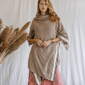 Capa Boho de Algodón Orgánico para Mujer, Kimono Largo con Flecos, Chal, Kaftán, Vestido Largo para Uso Diario - Product Image 5