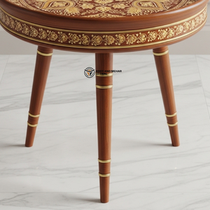Brown Traditional Meena Wooden <b>Stool</b> – Handcrafted <b>Round</b> Decorative Tripod Accent <b>Stool</b> with Floral Design - Product Image 4
