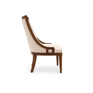 Chaise de salle à manger de luxe en teck massif rembourrée, fauteuil moderne durable avec tissu pour restaurant, hôtel, café, villa, mobilier sur mesure - Product Image 3