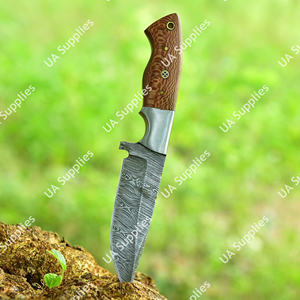 Couteau de chasse, de camping et de bushcraft à lame fixe de 8 pouces en acier Damas fait main, manche ergonomique en bois de Chinar, DIY OEM - Product Image 4