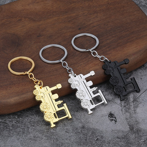 Spoked-Wheel Locomotive Keychain Zinc Alloy Gold Tone Railway <strong>Engine</strong> Keyring for Model Railroad Club Souvenirs - Product Image 1