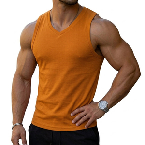 High Quality Men's Sleeveless V-Neck <b>Vest</b> Wholesale Custom Muscle Tank Top Athletic Streetwear Casual Apparel Tank Top For Men - Product Image 2