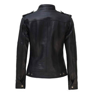Nueva Chaqueta de Cuero para Mujer, Estilo Casual, Color Sólido, Fabricada con Cuero Genuino de la Mejor Calidad - Product Image 3