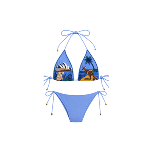 <b>Stripped</b> Pattern Beaded Bikini with Custom Embroidery Halter Neckline with Drawstring Bottom Cotton/Spandex <b>Fabric</b> Swimsuit Set - Product Image 5