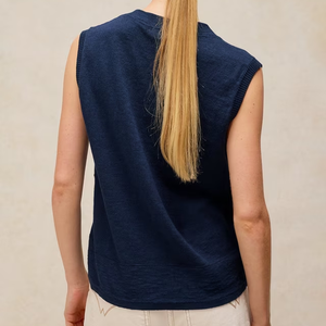 Gilet sans manches en tricot pour femme, col en V, couleur unie, fermeture à boutons, vêtement d'automne, 100% coton, style minimaliste - Product Image 3