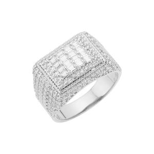 Bague large de luxe en argent 925 avec diamant de laboratoire et motif géométrique texturé pour les acheteurs de bijoux en gros - Product Image 1