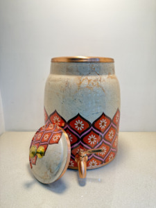Premium Marble Print Pure <b>Copper</b> Water Dispenser Tank 8L Geometric Retro Floral Matka Leakproof Metal Water Camper with Tap - Product Image 2