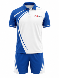 Ensemble Polo et Short Sportif Homme Bleu et Blanc à Blocs de Couleurs Séchage Rapide pour l'Été avec Logo Avant – Vente en Gros - Product Image 1