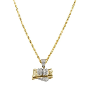 Collar con Colgante de Diamantes y Oro en Forma de Pila de Dinero, Cadena de Cuerda, Joyería Hip Hop para Hombre - Product Image 2