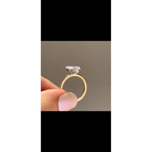 Pear Cut Diamond Engagement <b>Ring</b> Solid Yellow Gold Prong Setting Simple <b>Plain</b> Rounded Band Solitaire Classic Minimalist Bridal - Product Image 4